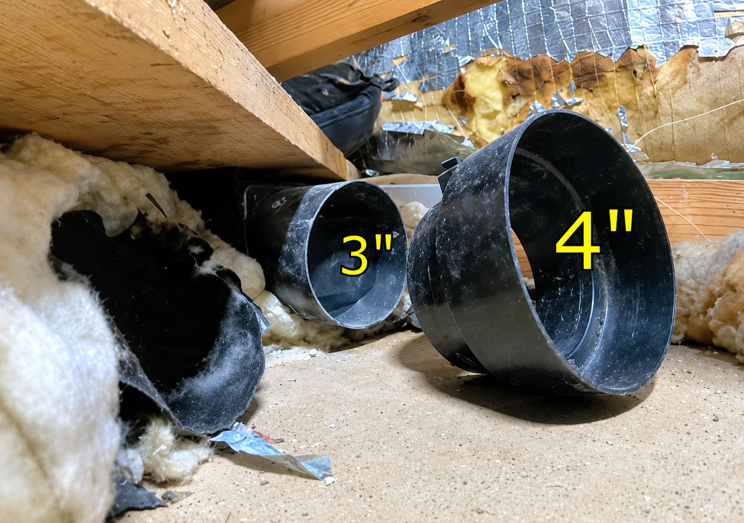 Bathroom fan outlet reduced from four-inch to three-inch duct